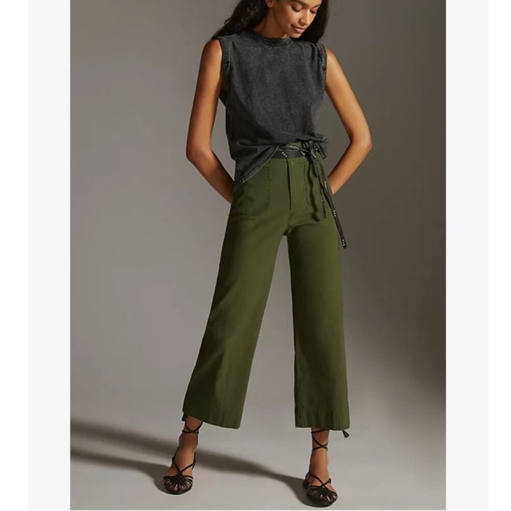 Maeve The Colette Cropped Wide Leg Pants Size 28 Olive Green Anthropologie